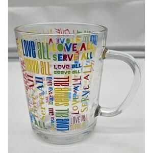 Hard Rock Cafe Glass Coffee Mug‎ Cup Love All Serve All Colorful Collectible